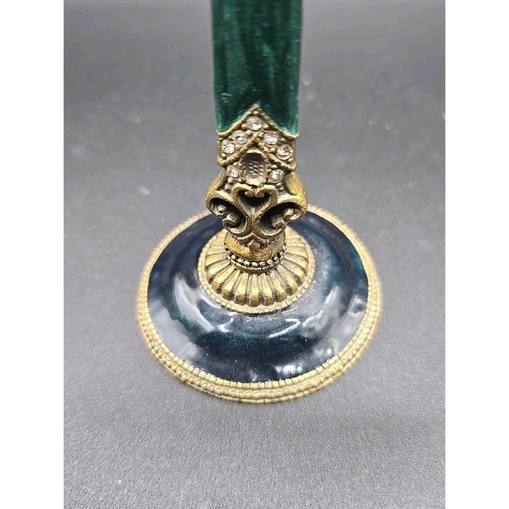 Vintage Brass Religious Green Enamel Rhinestone HEAVY Cross 5.5 inches - Picture 3 of 6